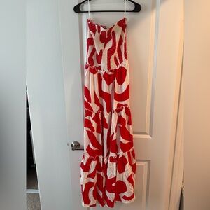 Red and White Patterned Maxi Dress